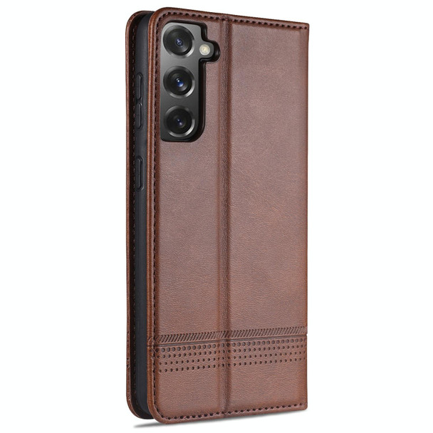 For Samsung Galaxy S21 5G AZNS Magnetic Calf Texture Horizontal Flip Leatherette Case with Card Slots & Holder & Wallet(Dark Brown)