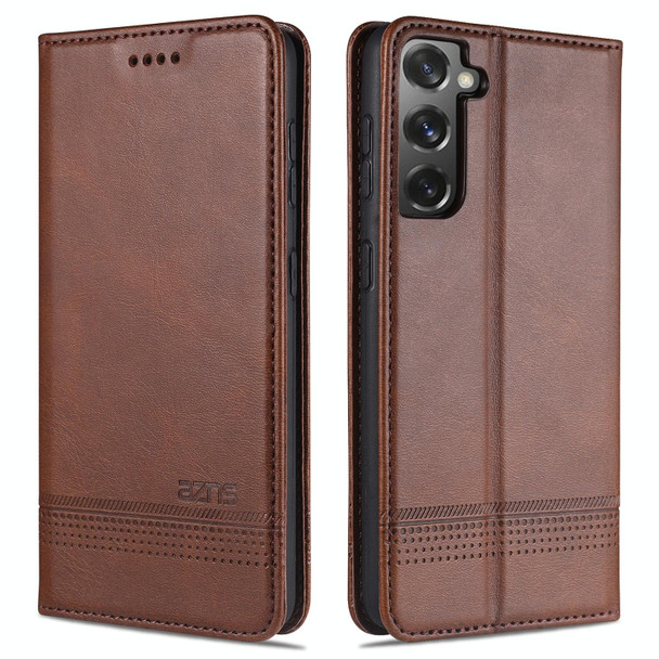 For Samsung Galaxy S21 5G AZNS Magnetic Calf Texture Horizontal Flip Leatherette Case with Card Slots & Holder & Wallet(Dark Brown)