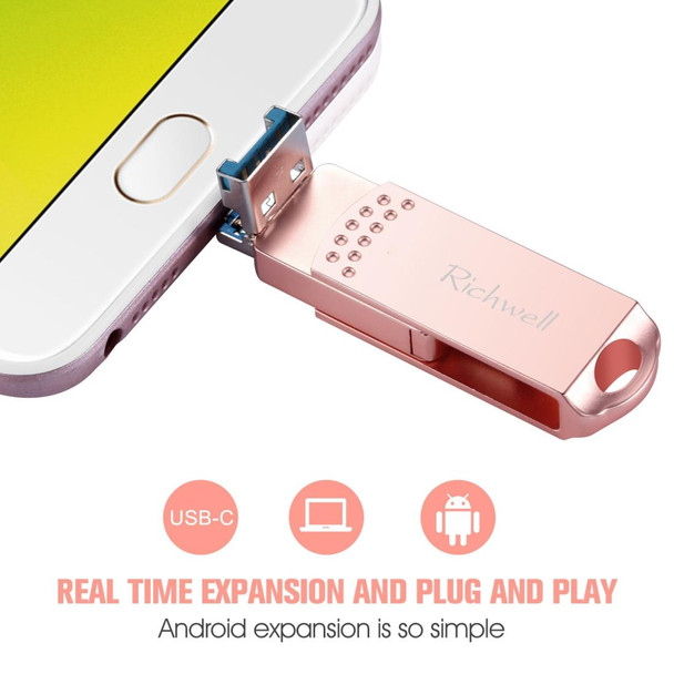 Richwell 3 in 1 128G Type-C + Micro USB + USB 3.0 Metal Flash Disk with OTG Function(Rose Gold)