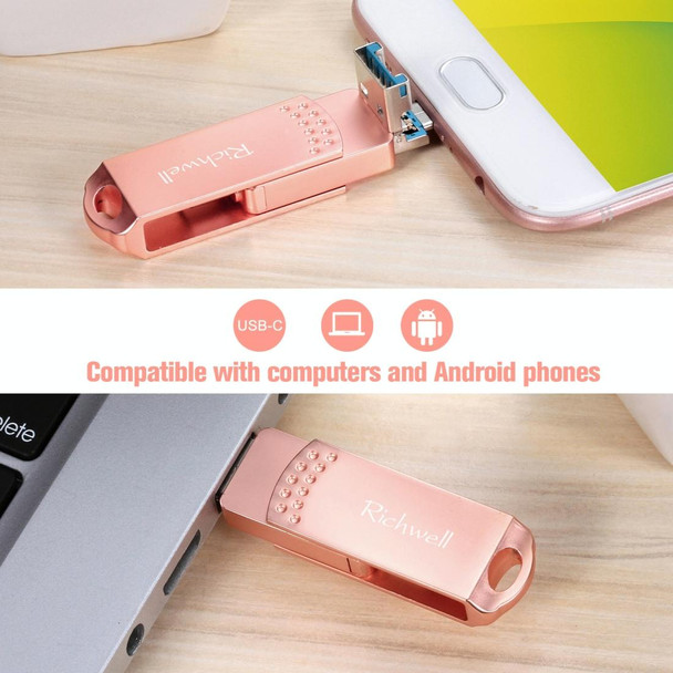 Richwell 3 in 1 64G Type-C + Micro USB + USB 3.0 Metal Flash Disk with OTG Function(Rose Gold)