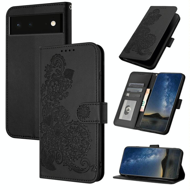 For Google Pixel 6 Pro Datura Flower Embossed Flip Leatherette Phone Case(Black)