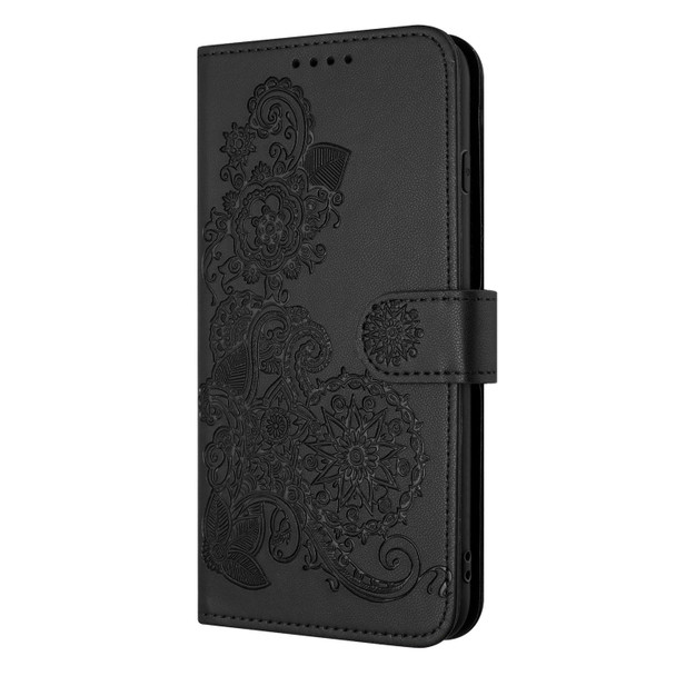 For  Xiaomi Redmi Note 10 4G Global Datura Flower Embossed Flip Leatherette Phone Case(Black)