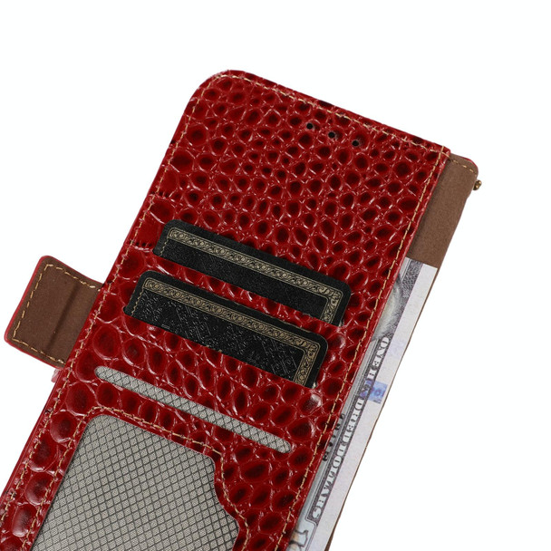 For OPPO Reno8 Crocodile Top Layer Cowhide Leatherette Phone Case(Red)