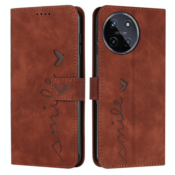 For Realme 11 4G Global Skin Feel Heart Pattern Leatherette Phone Case(Brown)