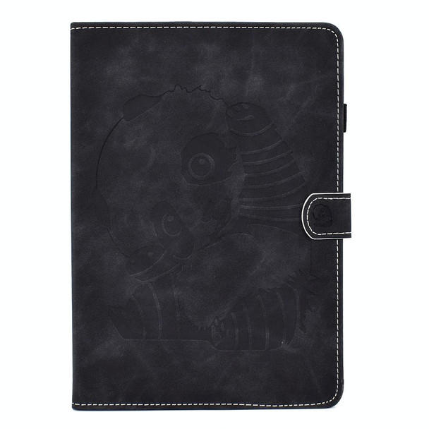 For iPad Air (2019) Embossing Panda Sewing Thread Horizontal Painted Flat Leatherette Case with Sleep Function & Pen Cover & Anti Skid Strip & Card Slot & Holder(Black)