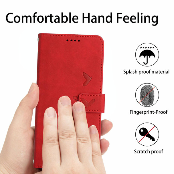 For Realme 11 4G Global Skin Feel Heart Pattern Leatherette Phone Case with Lanyard(Red)
