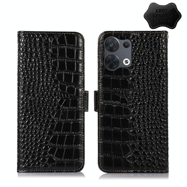 For OPPO Reno8 Crocodile Top Layer Cowhide Leatherette Phone Case(Black)