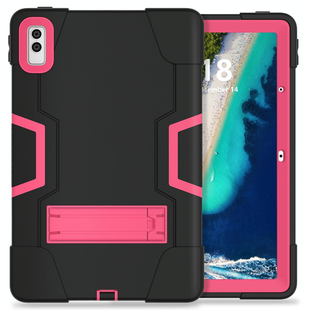 For Lenovo Tab M10 5G 10.6 inch Contrast Color Silicone PC Tablete Case with Holder(Black + Rose Red)