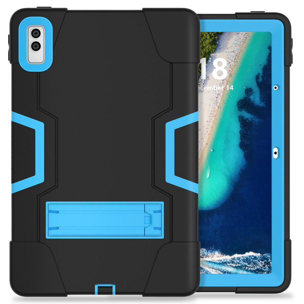 For Lenovo Tab M10 5G 10.6 inch Contrast Color Silicone PC Tablete Case with Holder(Black + Blue)