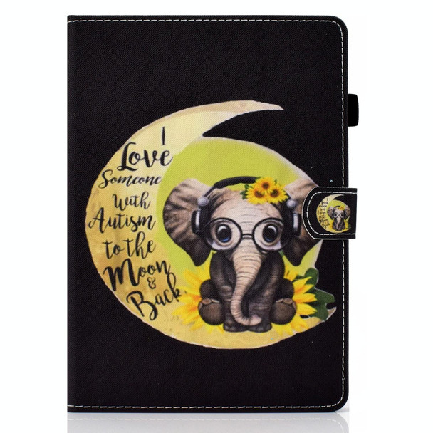 Colored Drawing Horizontal Flip Leatherette Case with Holder & Card Slots & Sleep / Wake-up Function For iPad Air / Air 2 / iPad 9.7 (2017) / (2018)(Moon Baby Elephant)