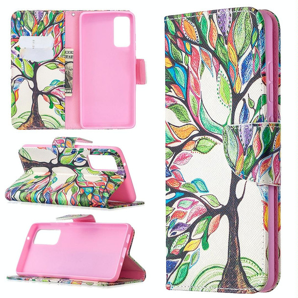 For Samsung Galaxy S20 FE 5G / S20 Lite Colored Drawing Pattern Horizontal Flip Leatherette Case with Holder & Card Slots & Wallet(Life Tree)