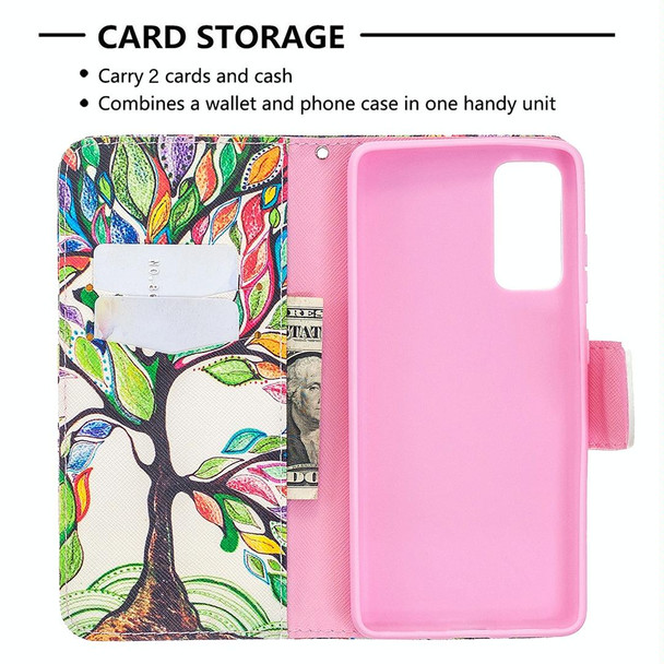 For Samsung Galaxy S20 FE 5G / S20 Lite Colored Drawing Pattern Horizontal Flip Leatherette Case with Holder & Card Slots & Wallet(Life Tree)