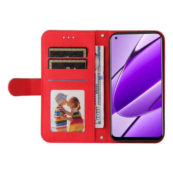 For Realme 11 4G Global Skin Feel Life Tree Metal Button Leatherette Phone Case(Red)