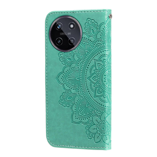 For Realme 11 4G Global 7-petal Flowers Embossing Leatherette Phone Case(Green)