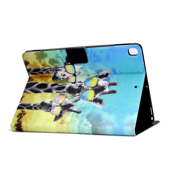Electric Pressed TPU Colored Drawing Horizontal Flip Leatherette Case with Holder & Pen Slot For iPad 10.2 (2019) / (2020) & iPad Air (2019) (Glasses Giraffe)