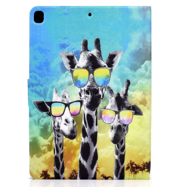 Electric Pressed TPU Colored Drawing Horizontal Flip Leatherette Case with Holder & Pen Slot For iPad 10.2 (2019) / (2020) & iPad Air (2019) (Glasses Giraffe)