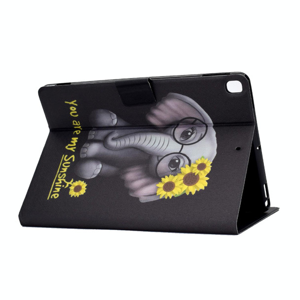 Electric Pressed TPU Colored Drawing Horizontal Flip Leatherette Case with Holder & Pen Slot For iPad 10.2 (2019) / (2020) & iPad Air (2019) (Flower Elephant)