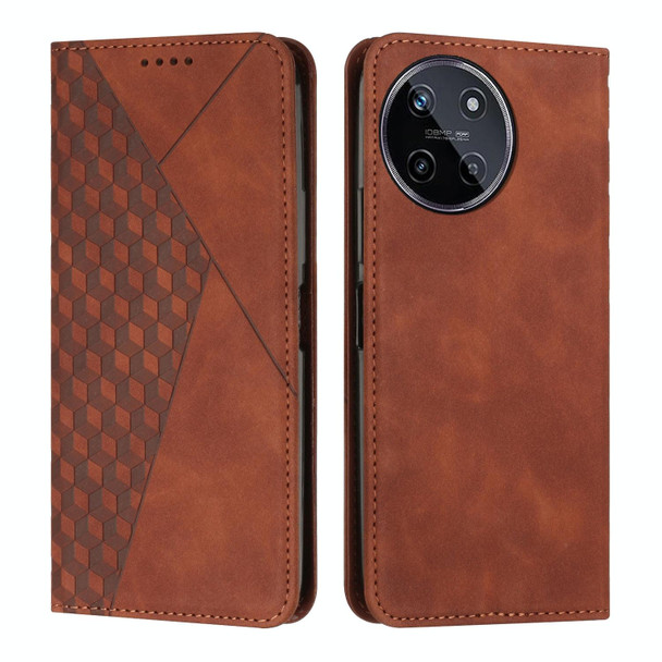 For Realme 11 4G Global Diamond Splicing Skin Feel Magnetic Leatherette Phone Case(Brown)