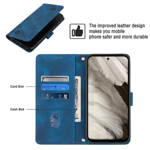 For Google Pixel 8 Skin-feel Embossed Leatherette Phone Case(Blue)