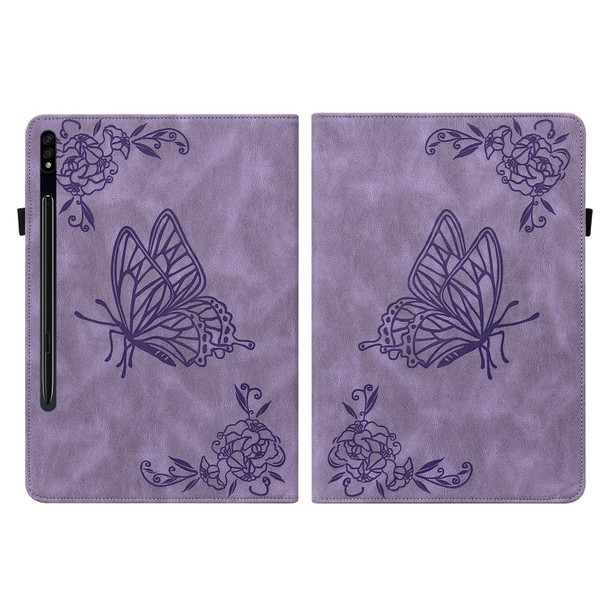 For Samsung Galaxy Tab S7+/S7 FE/S8+ Butterfly Flower Embossed Leatherette Tablet Case(Purple)
