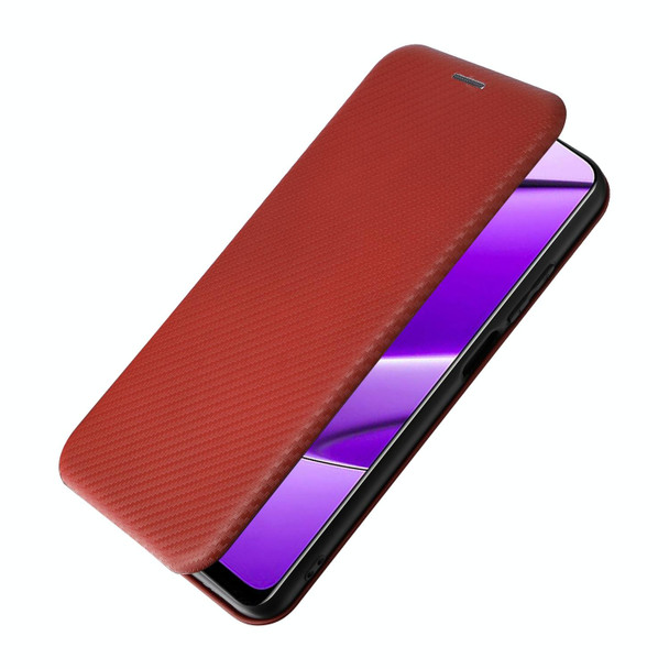 For Realme 11 4G Global Carbon Fiber Texture Flip Leatherette Phone Case(Brown)