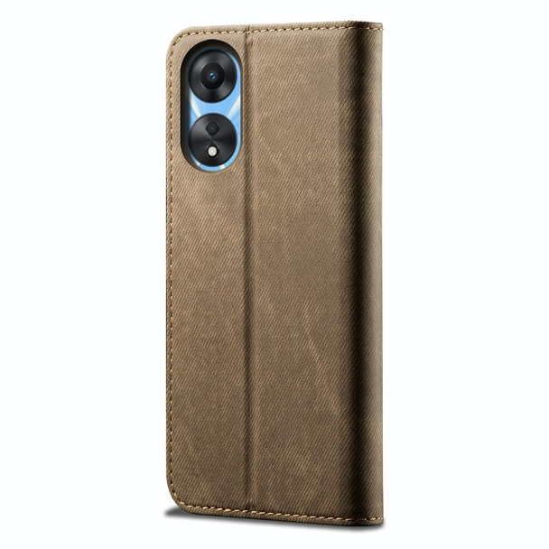 For OPPO A38 4G / A18 4G Denim Texture Casual Style Horizontal Flip Leatherette Case(Khaki)