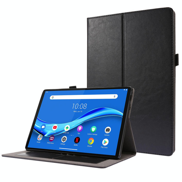 For  Lenovo Tab M10 10.1 2-Folding Business Horizontal Flip PU Leatherette Case with Card Slots & Holder(Black)