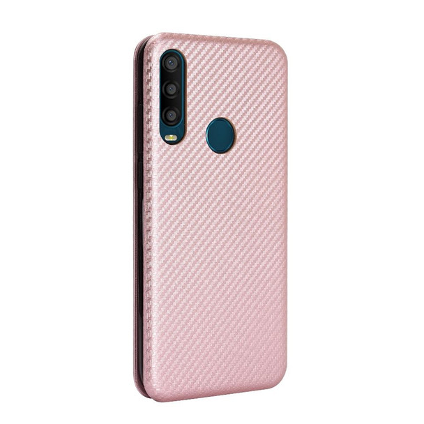 For Alcatel 1SE 2020 Carbon Fiber Texture Horizontal Flip TPU + PC + PU Leatherette Case with Card Slot(Pink)