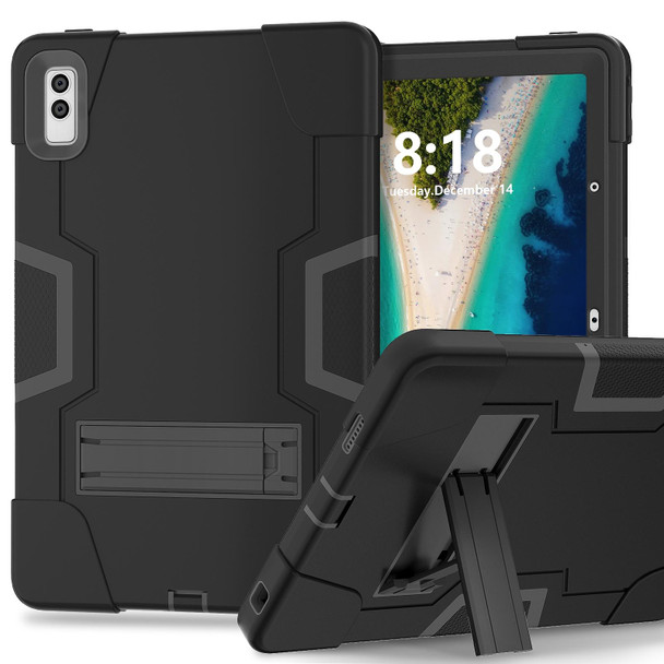 For Lenovo Tab M10 5G 10.6 inch Contrast Color Silicone PC Tablete Case with Holder(Black)