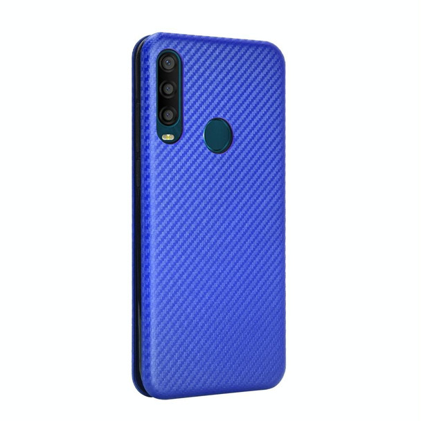 For Alcatel 1SE 2020 Carbon Fiber Texture Horizontal Flip TPU + PC + PU Leatherette Case with Card Slot(Blue)