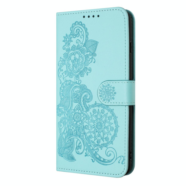 For Poco M5 Datura Flower Embossed Flip Leatherette Phone Case(Light blue)