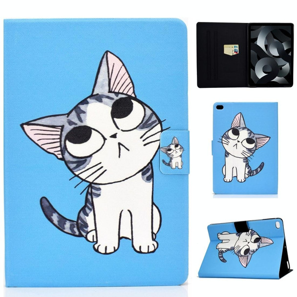 For iPad Air / Air 2 / iPad 9.7 inch (2017) & (2018) Voltage Painted Pattern Tablet PC Protective Leatherette Case with Bracket & Card Slots & Sleep / Wake-up & Anti-skid Strip(Blue Cat)