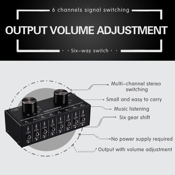 B027 6 input 2 output or 2 input 6 output audio signal source selection switcher 3.5mm interface
