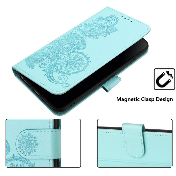 For Google Pixel 6 Datura Flower Embossed Flip Leatherette Phone Case(Light blue)