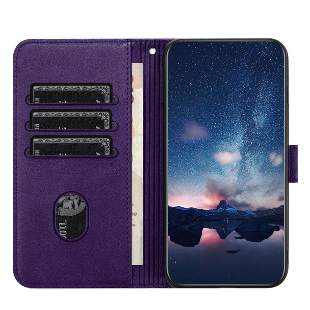 For OPPO A16 Rhombic Texture Leatherette Phone Case with Lanyard(Purple)