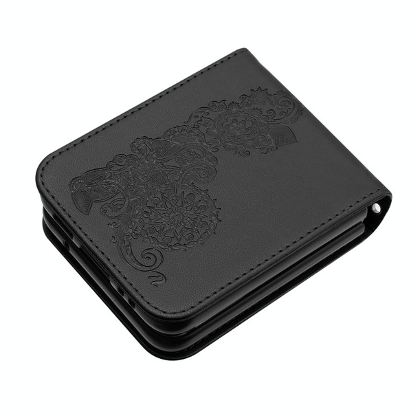 For Samsung Galaxy Z Flip4 5G Datura Flower Embossed Flip Leatherette Phone Case(Black)