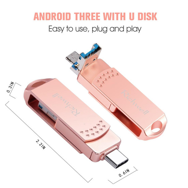 Richwell 3 in 1 16G Type-C + Micro USB + USB 3.0 Metal Flash Disk with OTG Function(Rose Gold)