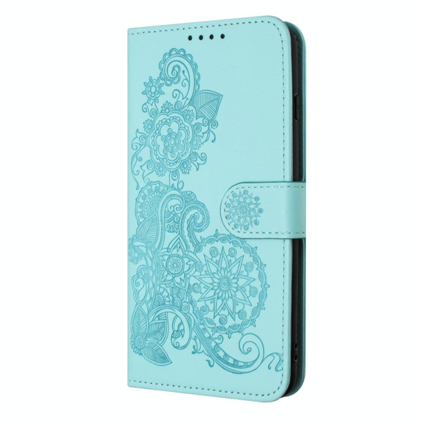 For Xiaomi Redmi NOTE 9 4G Global Datura Flower Embossed Flip Leather Phone Case(Light blue)