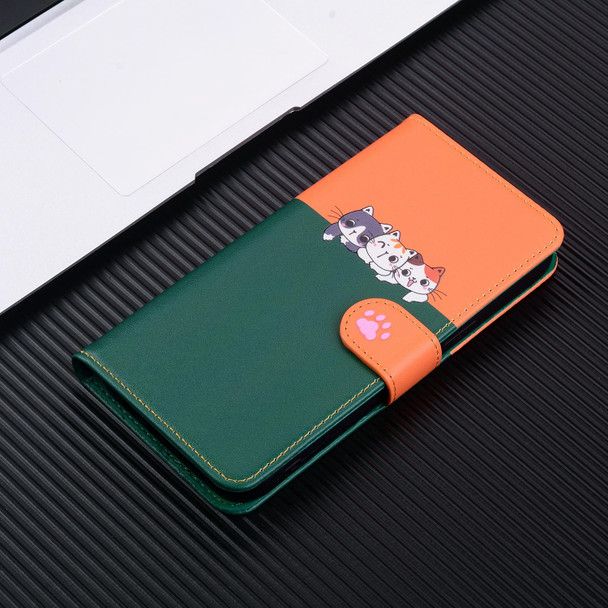 For Google Pixel 3a Cute Pet Series Color Block Buckle Leatherette Phone Case(Dark Green)