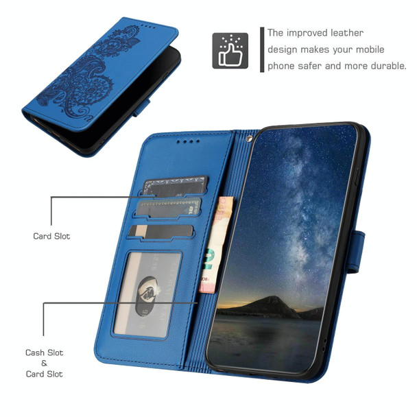 For OPPO A54 Datura Flower Embossed Flip Leatherette Phone Case(Blue)