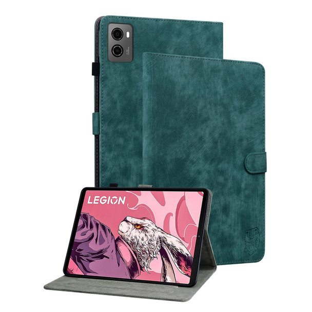 For Lenovo Legion Y700 2023 Tiger Pattern Flip Leatherette Tablet Case(Dark Green)