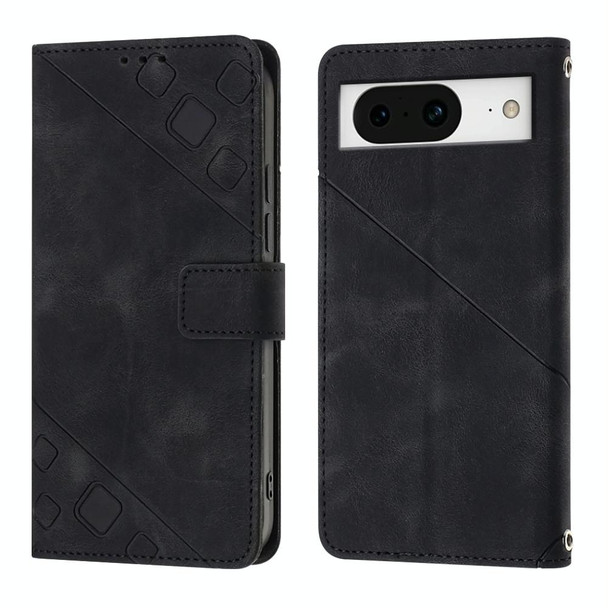 For Google Pixel 8 Skin-feel Embossed Leatherette Phone Case(Black)