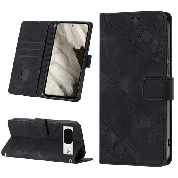 For Google Pixel 8 Skin-feel Embossed Leatherette Phone Case(Black)