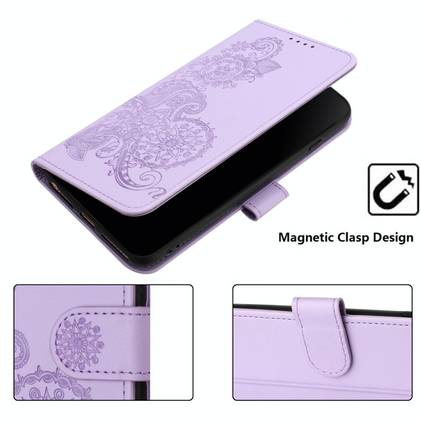 For  Xiaomi Redmi 9 Datura Flower Embossed Flip Leatherette Phone Case(Purple)