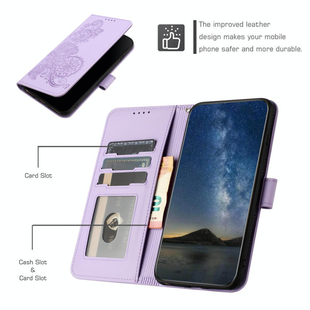 For  Xiaomi Redmi 9 Datura Flower Embossed Flip Leatherette Phone Case(Purple)