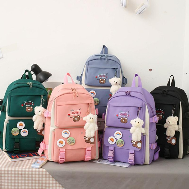 5pcs/Set Student Schoolbags, Lightweight and Cute Girls Backpack with Bear(Blue)