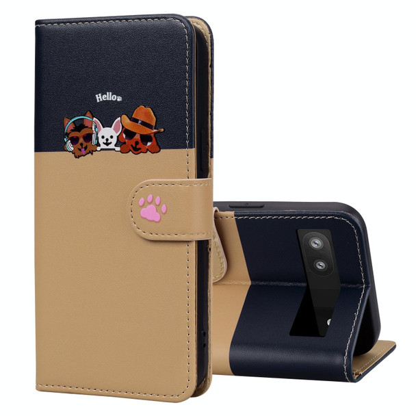 For Google Pixel 6a Cute Pet Series Color Block Buckle Leatherette Phone Case(Khaki)