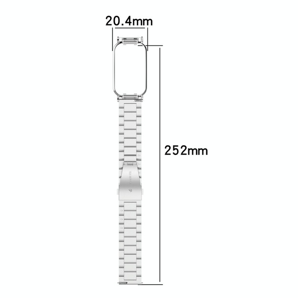 For Xiaomi Smart Band 8 Active Three Bead Stainless Steel Watch Band + Watch Metal Frame(Rose Gold)