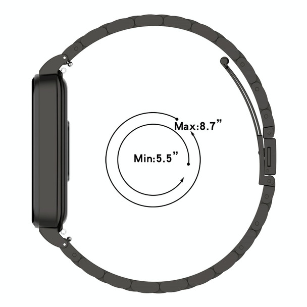 For Xiaomi Smart Band 8 Active Three Bead Stainless Steel Watch Band + Watch Metal Frame(Rose Gold)