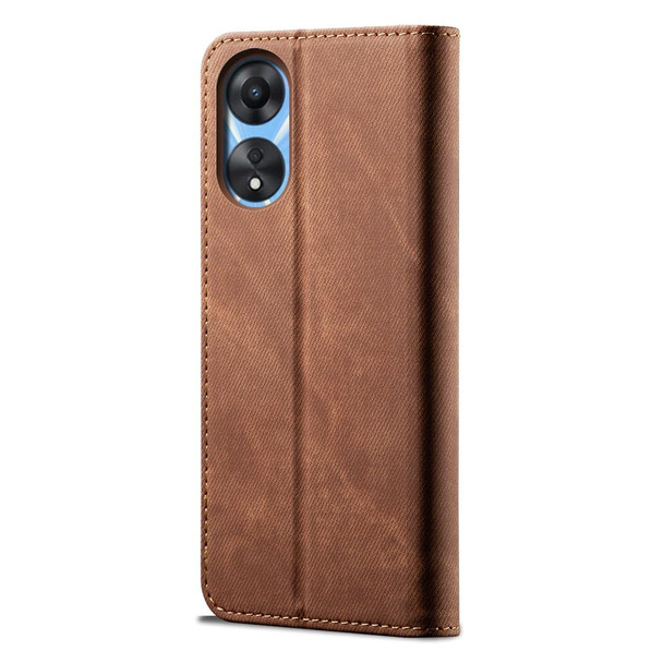 For OPPO A38 4G / A18 4G Denim Texture Casual Style Horizontal Flip Leatherette Case(Brown)